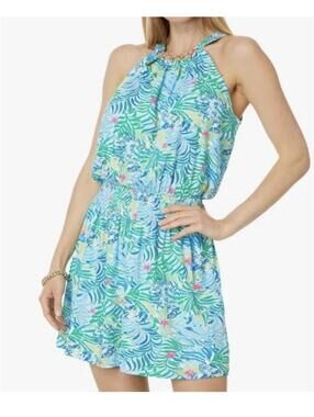 Lilly Pulitzer Shirelle Skirted Romper, featuring a halter neck Medium